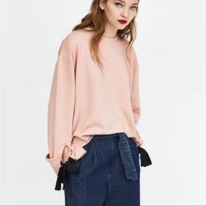 Zara Trafaluc Pink Sweatshirt with sleeve ties